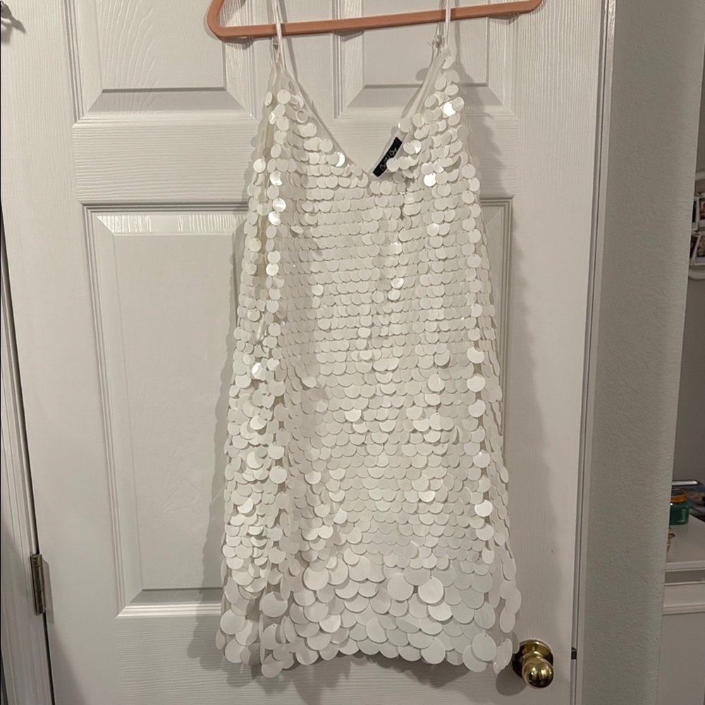 White Sequin Mini Dress L